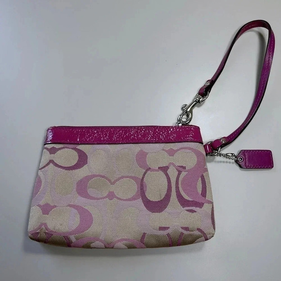 Coach Purple  Canvas Wristlet Leather Trim Wallet - Picture 9 of 11